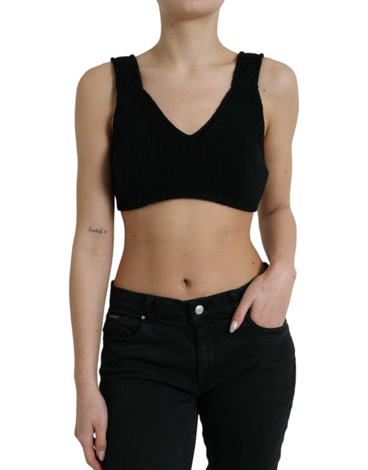 Dolce &amp; Gabbana Black Cropped Cashmere V-neck Bustier Top