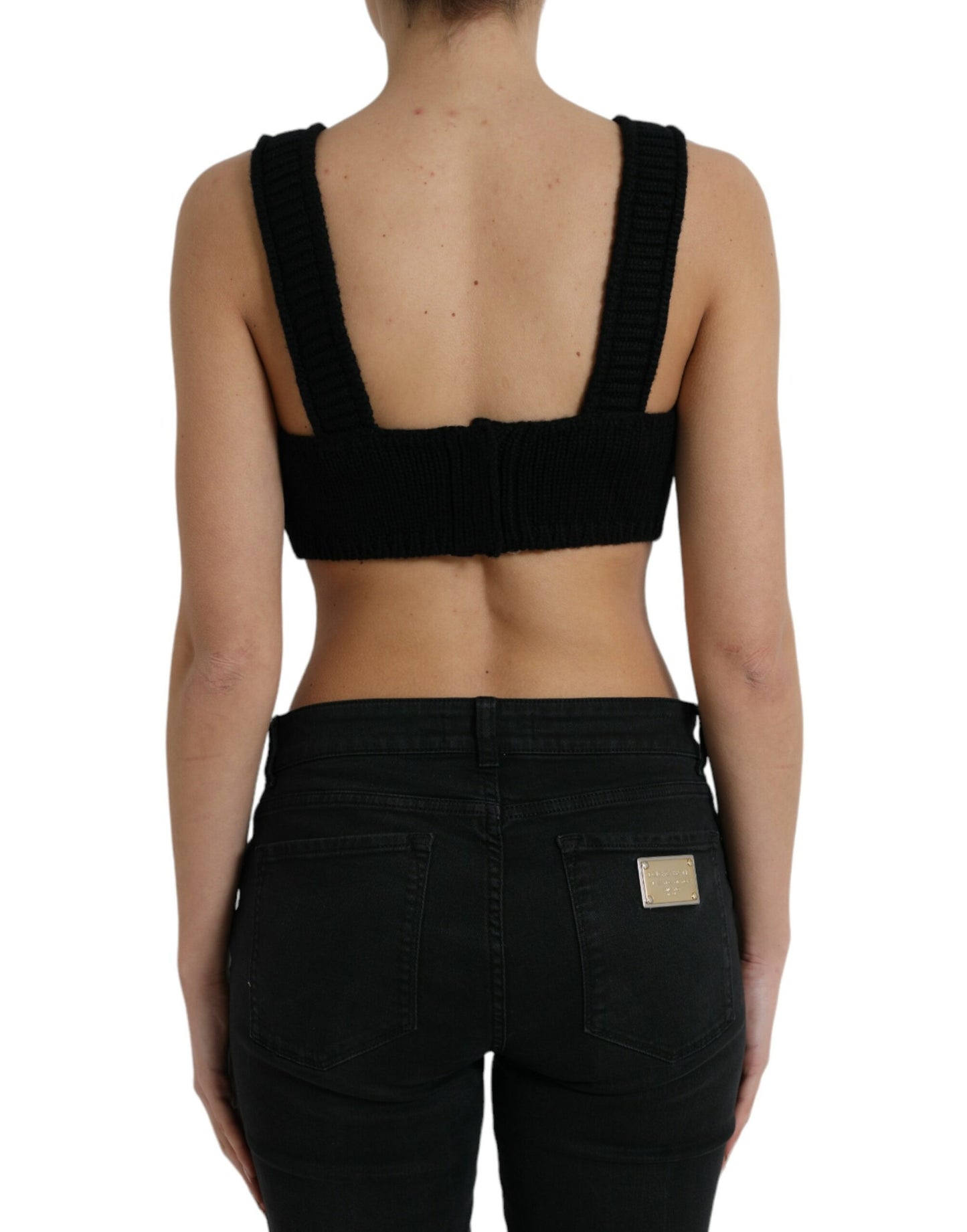 Dolce &amp; Gabbana Black Cropped Cashmere V-neck Bustier Top