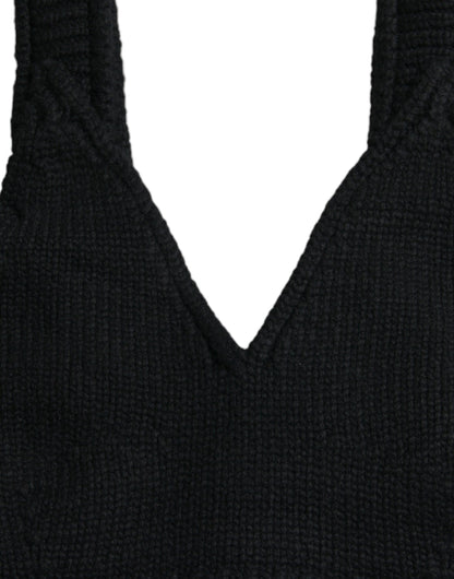 Dolce &amp; Gabbana Black Cropped Cashmere V-neck Bustier Top