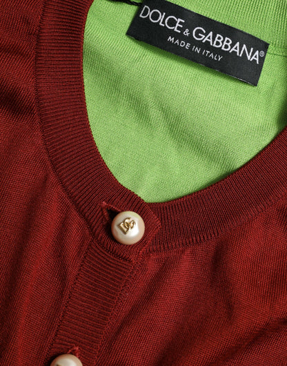 Dolce &amp; Gabbana Multicolor Silk Crewneck Cardigan Sweater