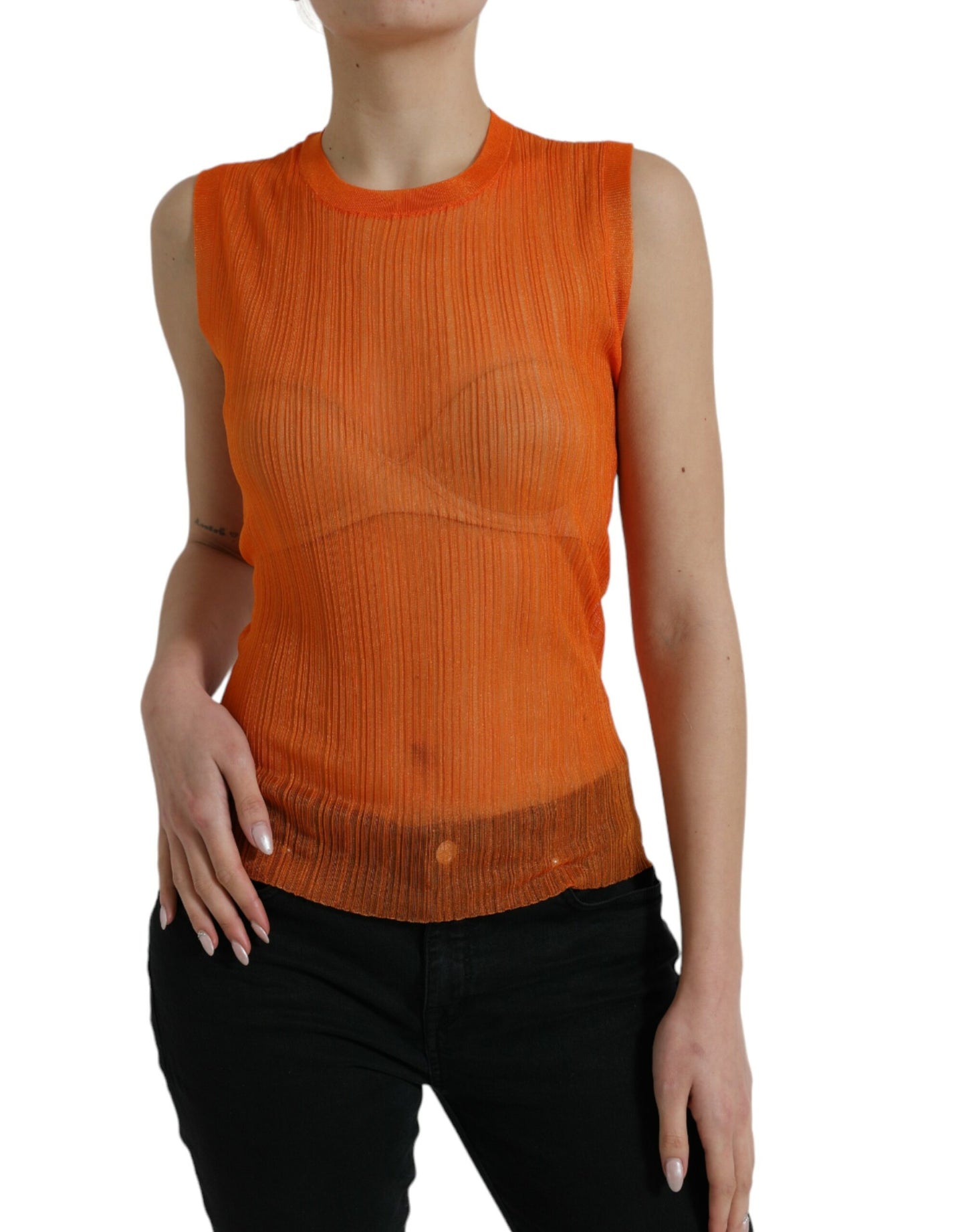 Dolce &amp; Gabbana Orange See Through Crew Neck Blouse Tank Top