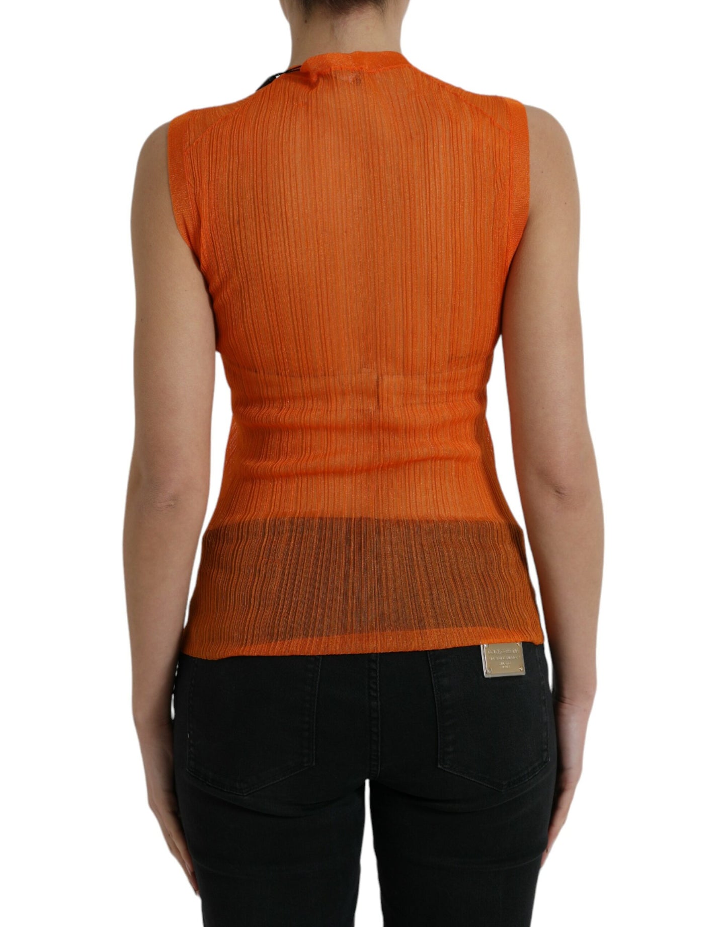 Dolce &amp; Gabbana Orange See Through Crew Neck Blouse Tank Top