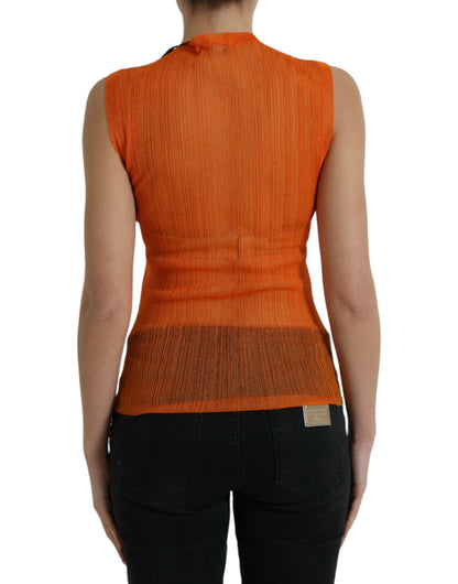 Dolce &amp; Gabbana Orange See Through Crew Neck Blouse Tank Top