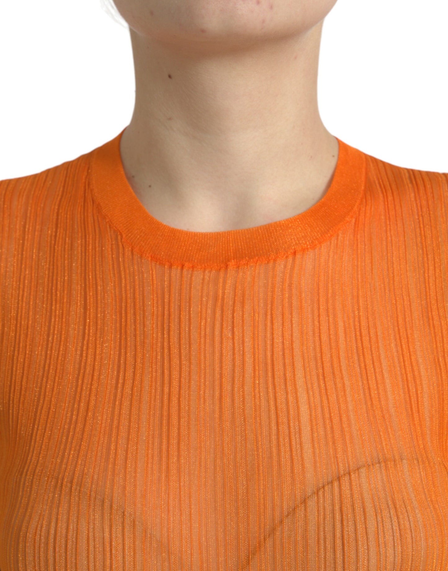 Dolce &amp; Gabbana Orange See Through Crew Neck Blouse Tank Top