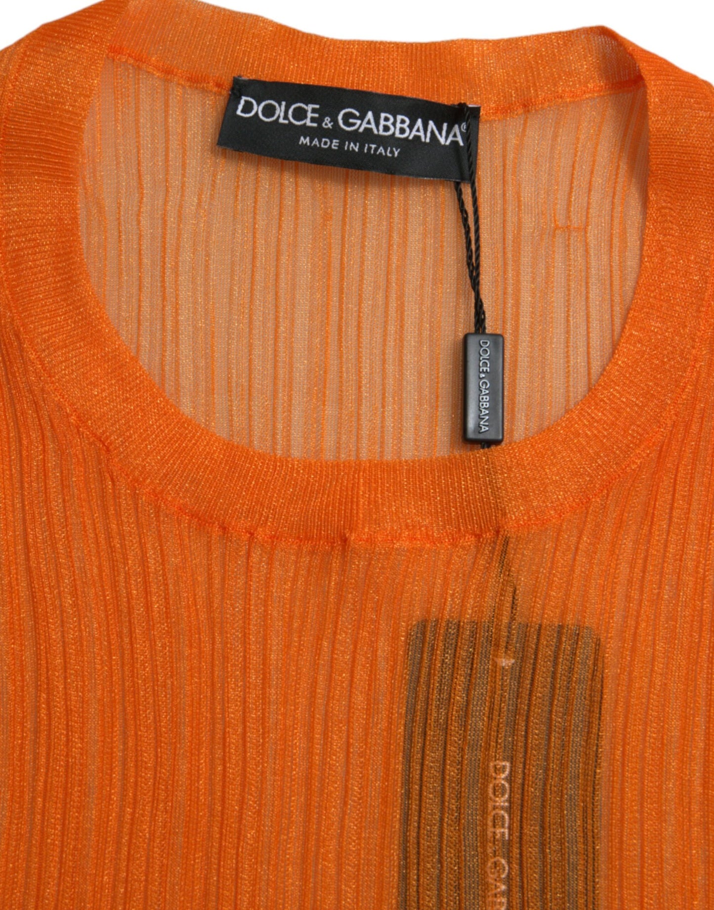 Dolce &amp; Gabbana Orange See Through Crew Neck Blouse Tank Top