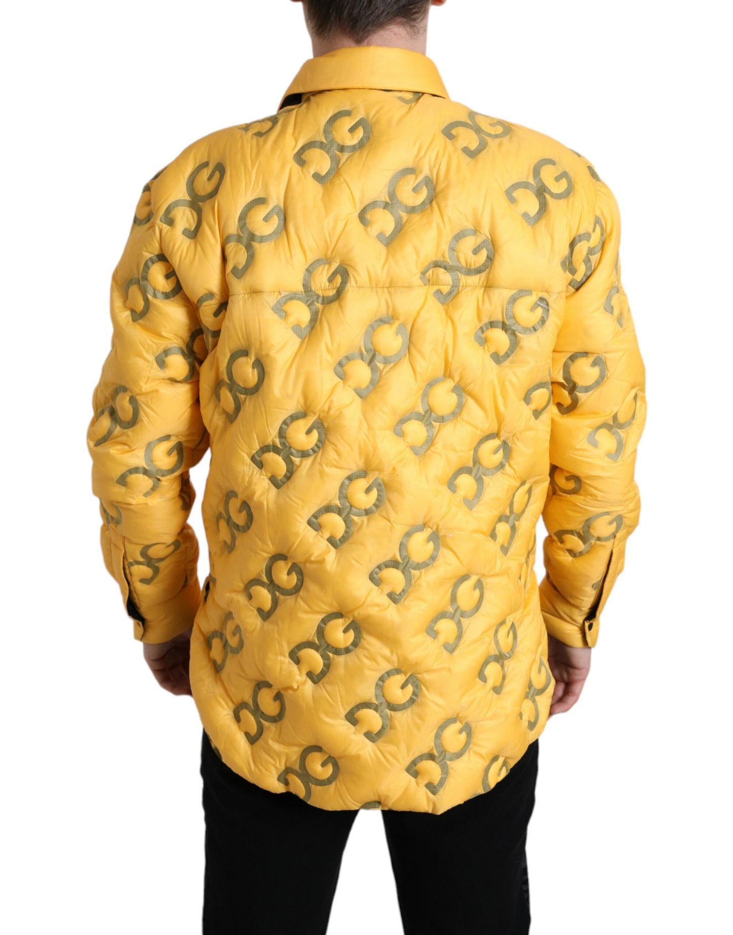 Dolce &amp; Gabbana Yellow Logo Padded Buttoned Blouson Jacket