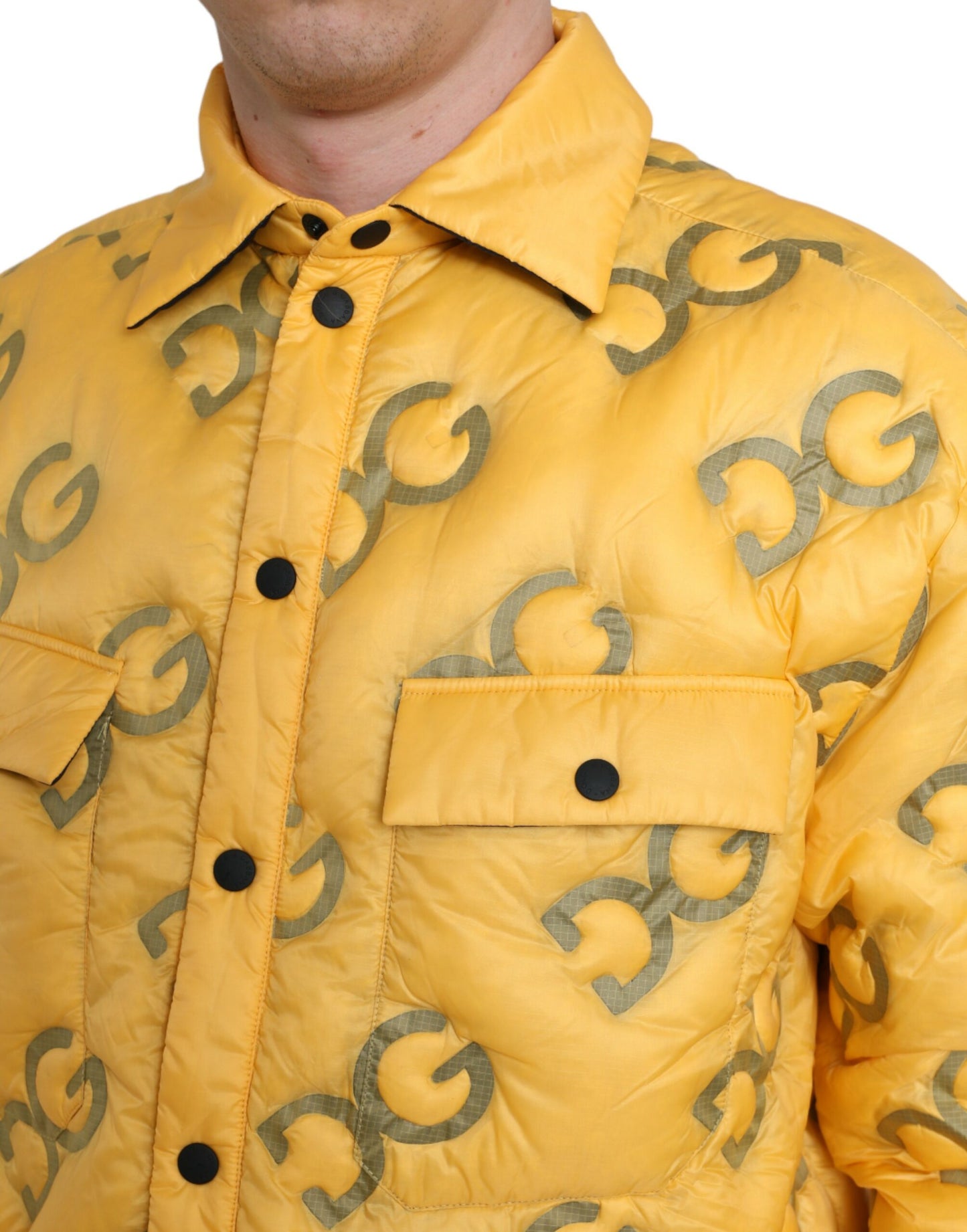 Dolce &amp; Gabbana Yellow Logo Padded Buttoned Blouson Jacket