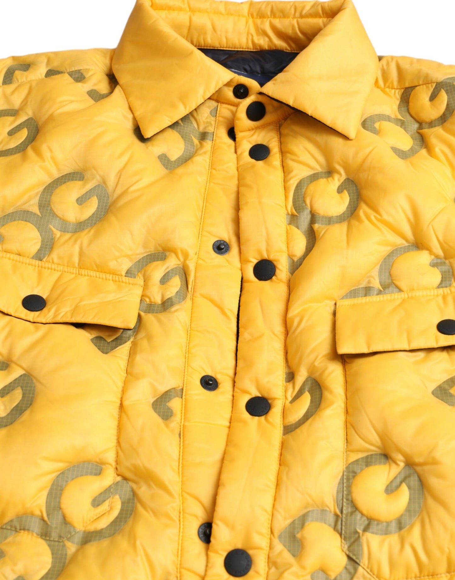 Dolce &amp; Gabbana Yellow Logo Padded Buttoned Blouson Jacket