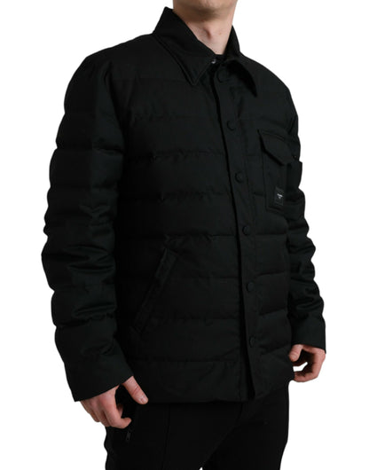 Dolce &amp; Gabbana Black Polyester Collared Padded Logo Jacket