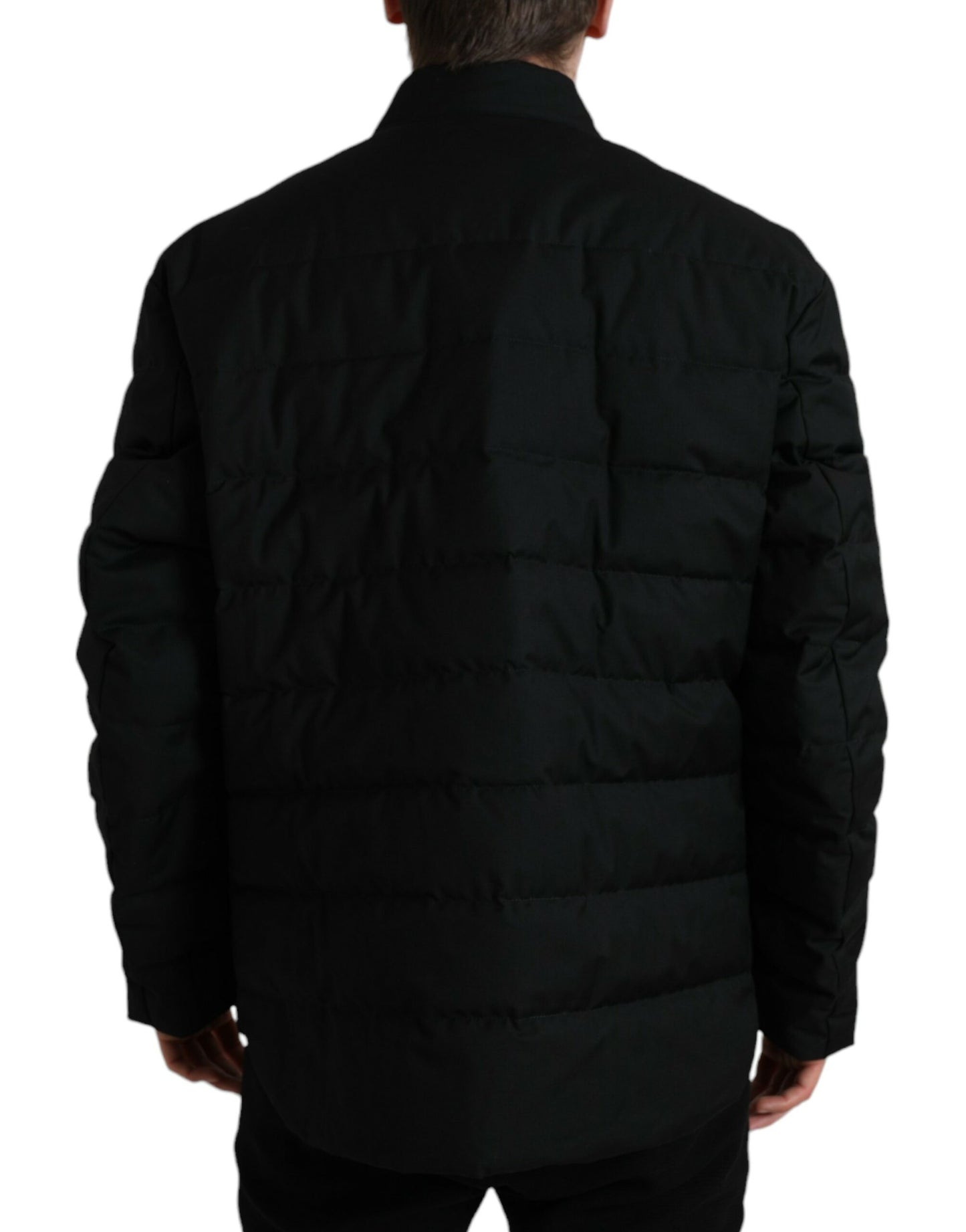 Dolce &amp; Gabbana Black Polyester Collared Padded Logo Jacket