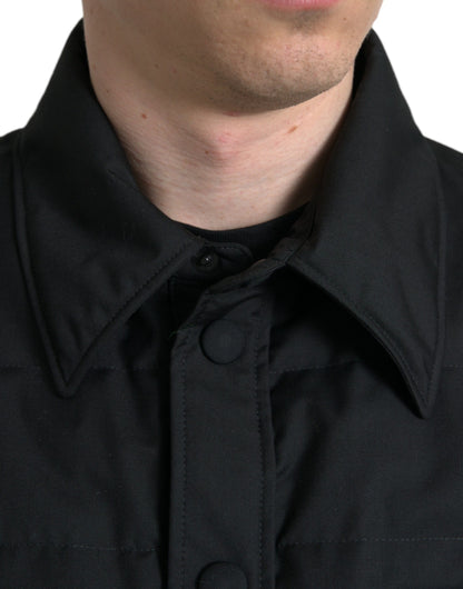 Dolce &amp; Gabbana Black Polyester Collared Padded Logo Jacket