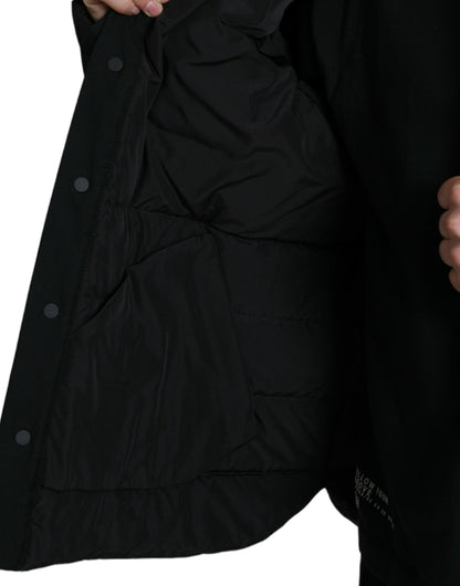 Dolce &amp; Gabbana Black Polyester Collared Padded Logo Jacket