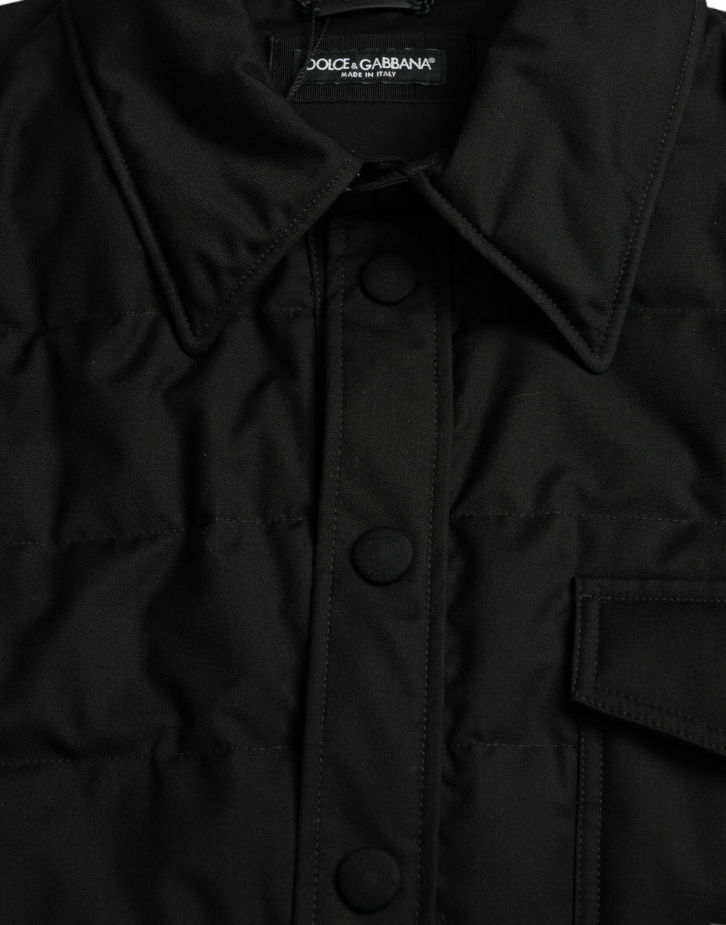 Dolce &amp; Gabbana Black Polyester Collared Padded Logo Jacket