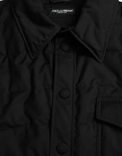 Dolce &amp; Gabbana Black Polyester Collared Padded Logo Jacket