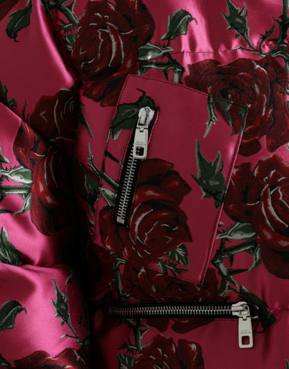 Dolce &amp; Gabbana Pink Roses Pattern Hooded Padded Zip Jacket