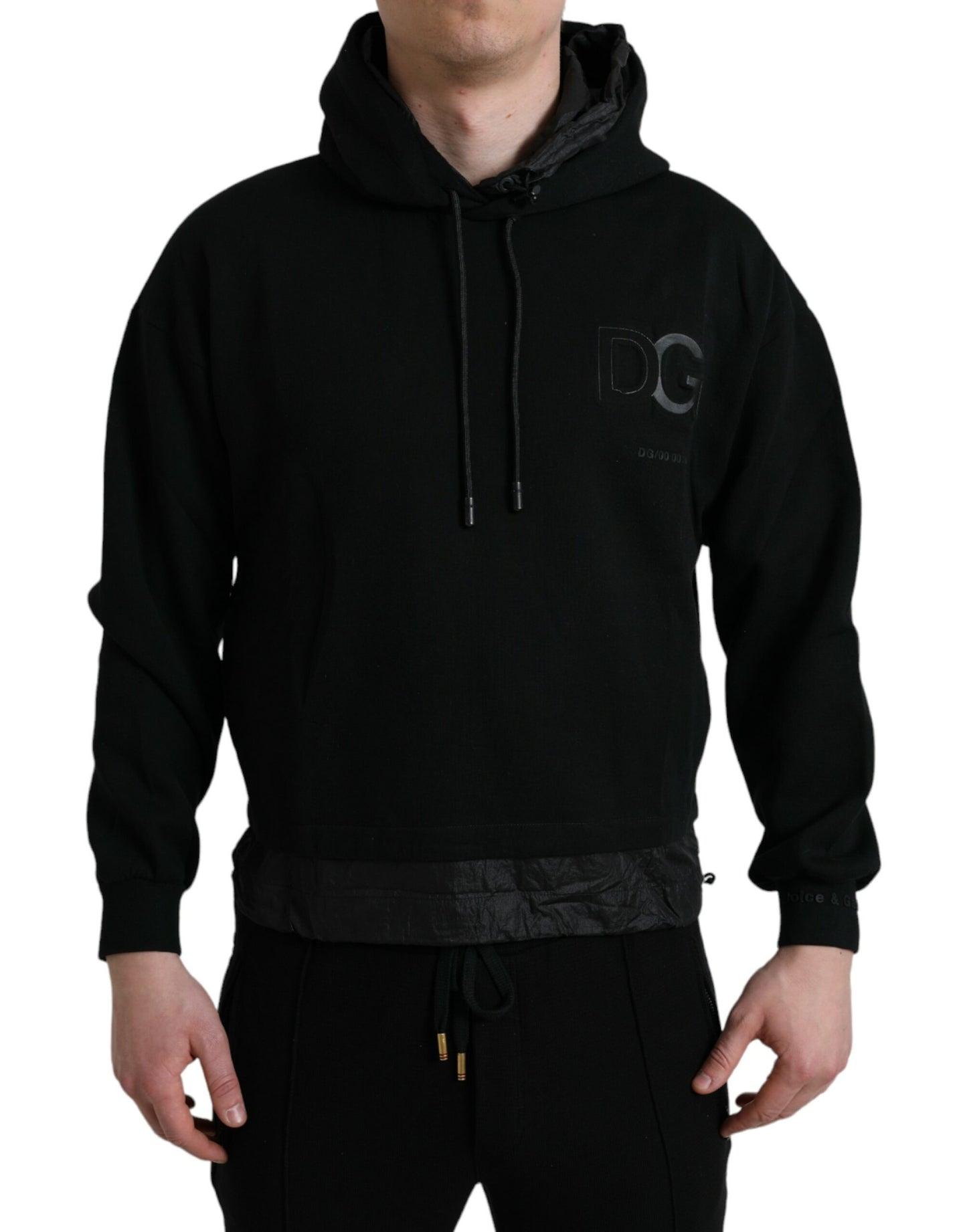 Dolce &amp; Gabbana Black Cotton Hooded Logo Pullover Sweater