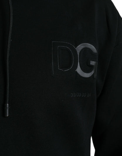 Dolce &amp; Gabbana Black Cotton Hooded Logo Pullover Sweater