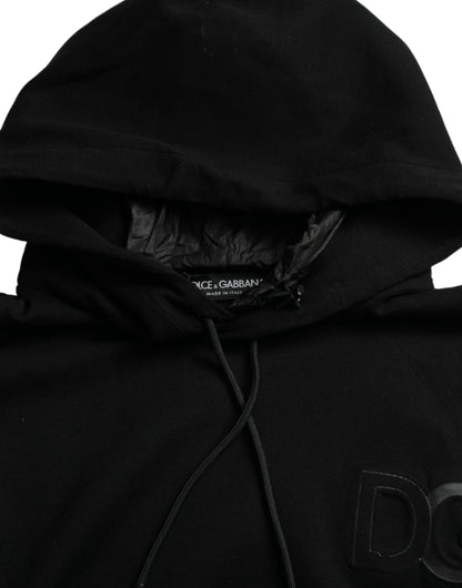 Dolce &amp; Gabbana Black Cotton Hooded Logo Pullover Sweater