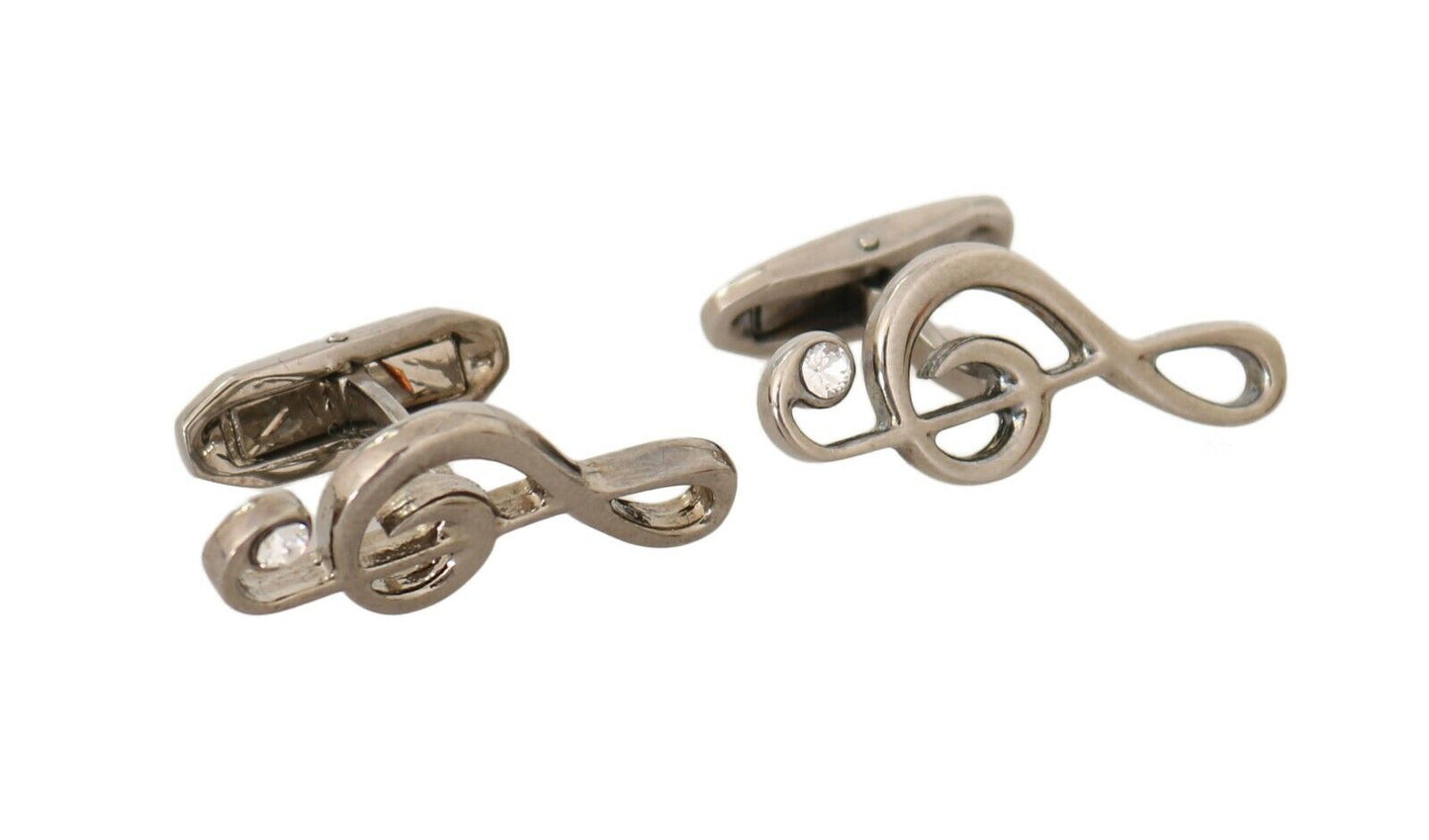 Dolce &amp; Gabbana Silver Brass Aspen Clef Crystal Cufflinks