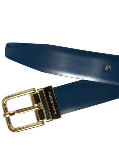 Dolce & Gabbana Elegant Blue Leather Belt with Metal Buckle