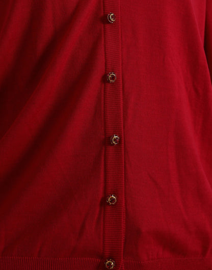 Dolce & Gabbana Elegant Red V-Neck Wool Cardigan