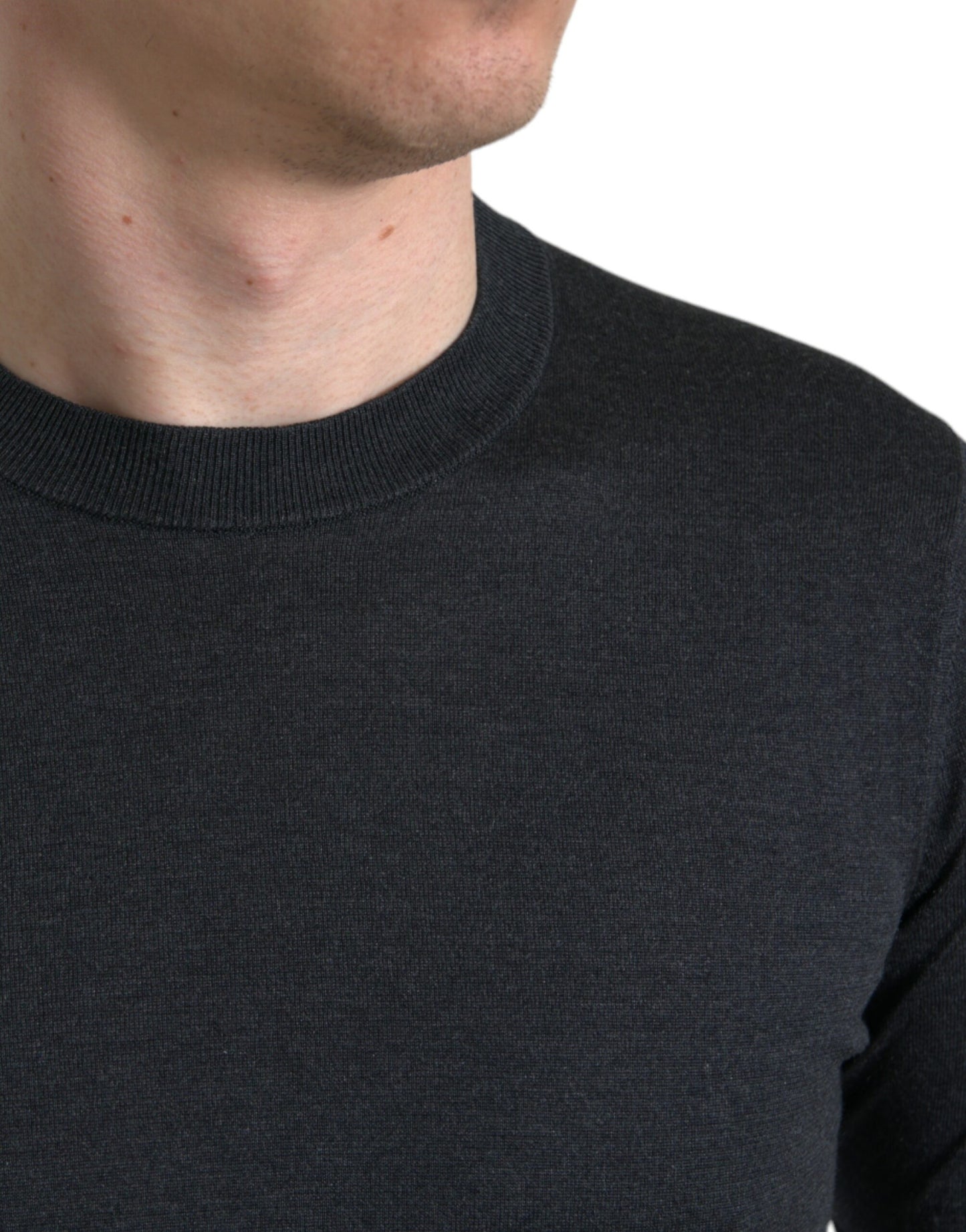 Dolce & Gabbana Elegant Silk Crew Neck Tee in Dark Grey