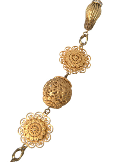 Dolce & Gabbana Crystal Flower Filigree Gold Brass Statement Necklace