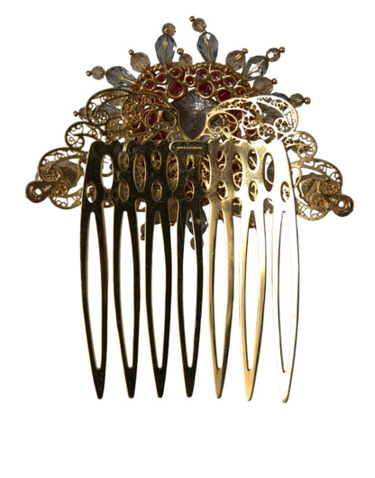 Dolce & Gabbana Gold Brass Crystal Heart Women Hair Comb