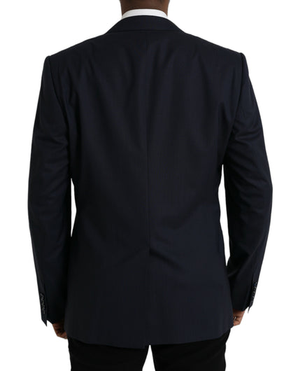 Dolce & Gabbana Dark Blue Wool Single Breasted Coat Blazer