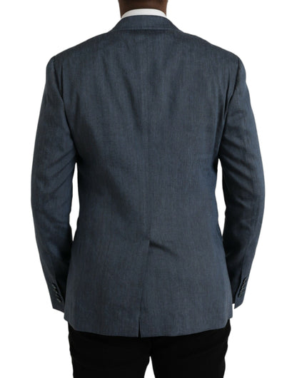 Dolce & Gabbana Blue Linen NAPOLI Single Breasted Coat Blazer