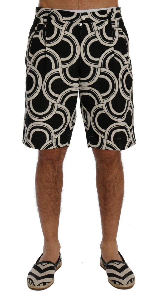 Dolce &amp; Gabbana Chic Black &amp; White Patterned Linen Shorts