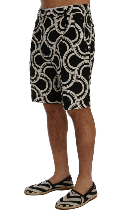 Dolce &amp; Gabbana Chic Black &amp; White Patterned Linen Shorts