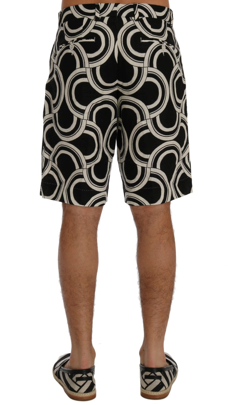 Dolce &amp; Gabbana Chic Black &amp; White Patterned Linen Shorts