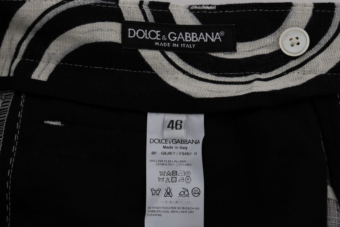 Dolce &amp; Gabbana Chic Black &amp; White Patterned Linen Shorts