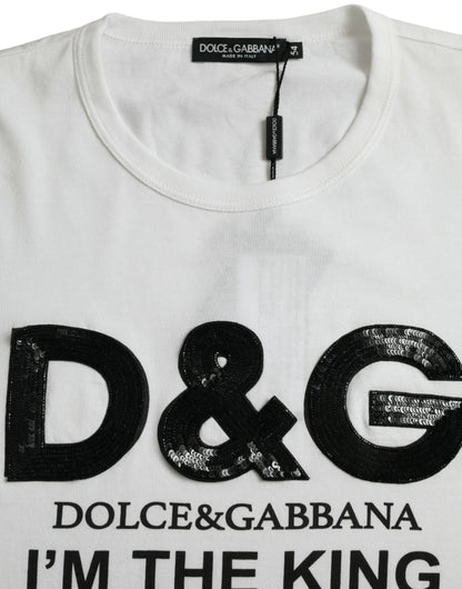 Dolce & Gabbana White D&G King Print Cotton Crewneck T-shirt