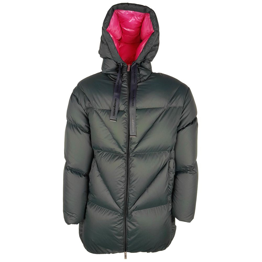 Centogrammi Elegant Fuchsia-Lined Gray Down Duvet Jacket