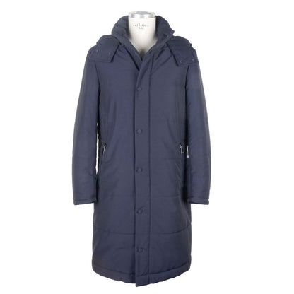 Made in Italy Blue Wool Men Raincoat