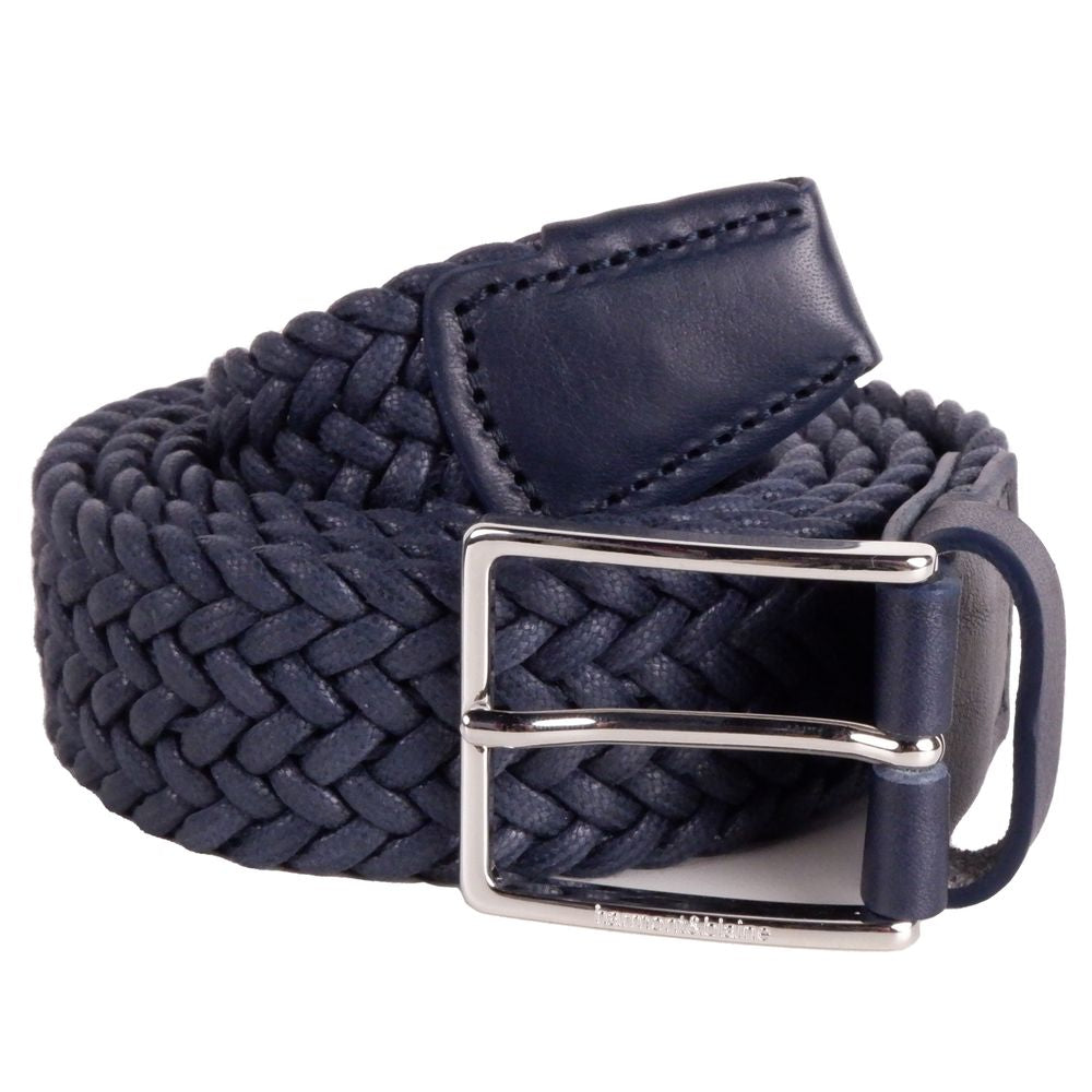 Harmont &amp; Blaine Elegant Dark Blue Fabric Belt with Silver Buckle