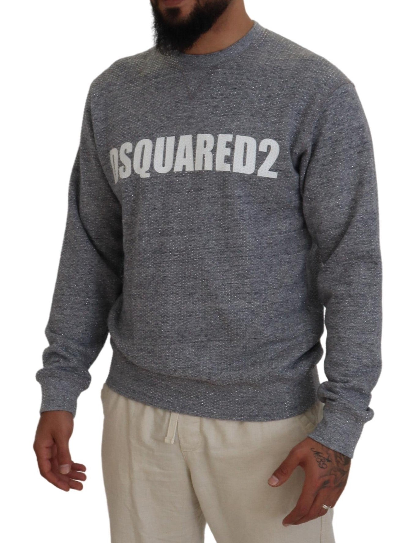 Dsquared² Gray Crystal Embellishment Men Pullover Sweater