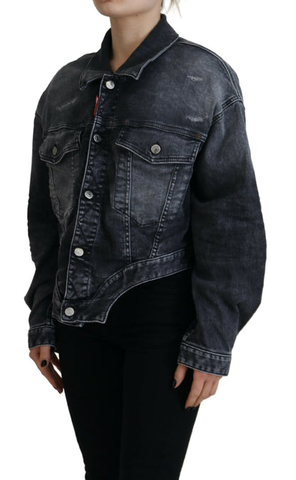 Dsquared² Gray Washed Cotton Cropped Denim Jacket