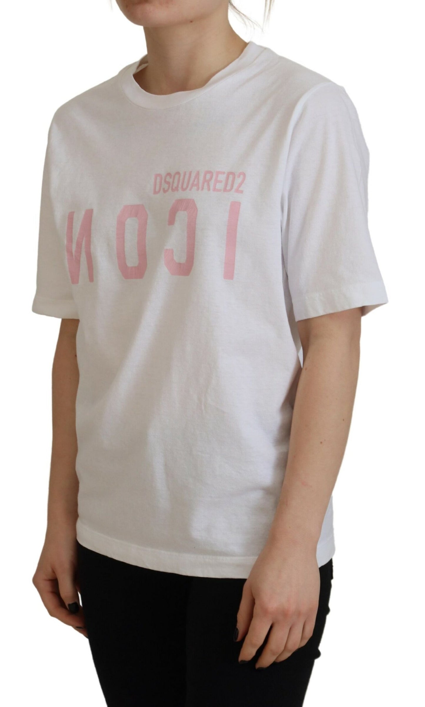 Dsquared² White Cotton Shiny Icon East Tee Crewneck T-shirt