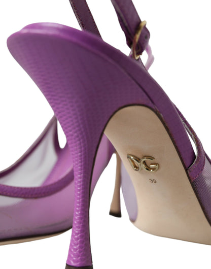 Dolce & Gabbana Purple Leather Mesh High Heels Slingback Shoes