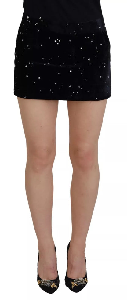 Dsquared² Black Embellished Mid Waist A-line Mini Skirt