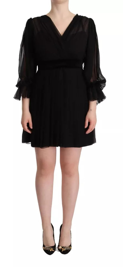 Dolce & Gabbana Black V-neck Long Sleeves Mini A-line Dress