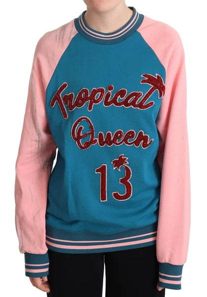 Dolce & Gabbana Blue Pink Tropical Queen Pullover Sweater