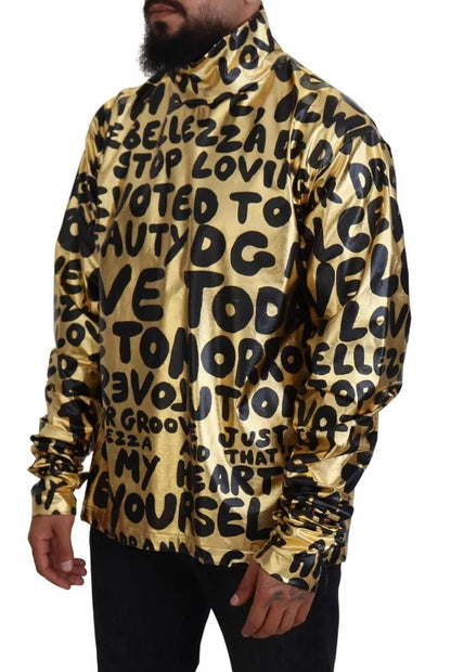 Dolce & Gabbana Gold Logo Print Turtleneck Pullover Sweater