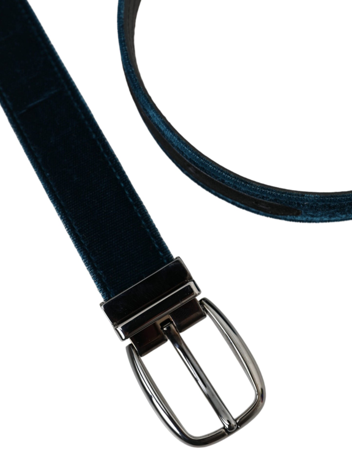 Dolce & Gabbana Blue Velvet Leather Silver Metal Buckle Belt