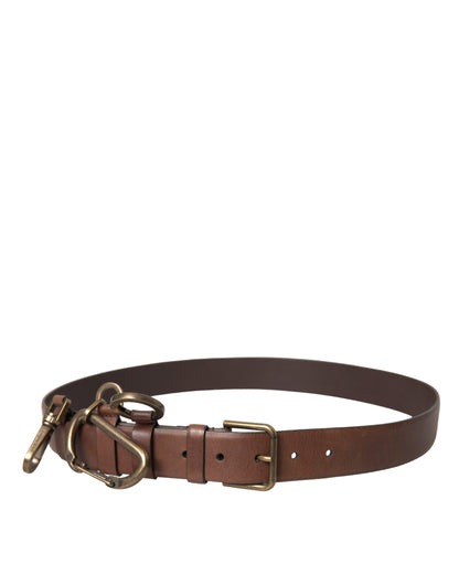 Dolce & Gabbana Brown Calf Leather Gold Metal Buckle Belt Men