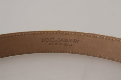 Dolce & Gabbana Pink Jaquard DG Logo Gold Metal Buckle Belt