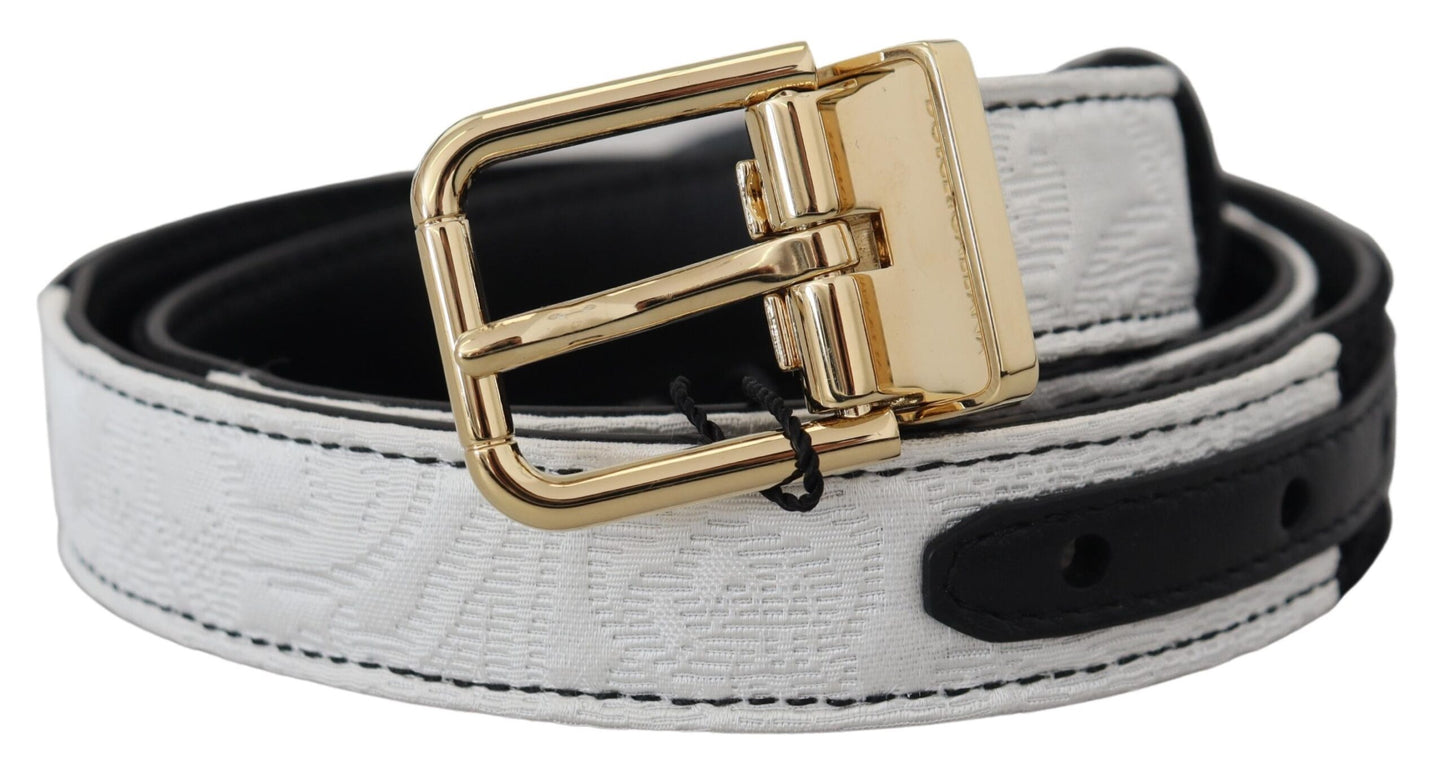 Dolce & Gabbana White Black Patchwork Gold Metal Buckle Belt